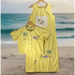 Parsley & Sage Womens Sheath Dress Top 2 Pc Set Med Yellow Maxi Embroidery Beach